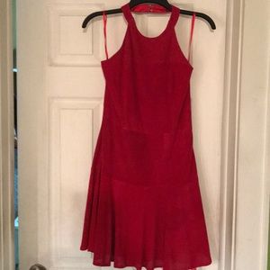 Parker red suede halter dress.